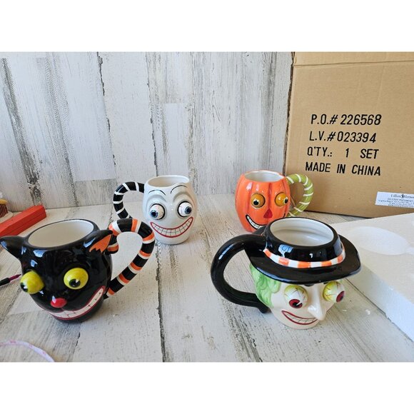 Lillian Vernon Halloween mug cup Google eyes witch pumpkin cat ghost new shabby - Picture 1 of 7
